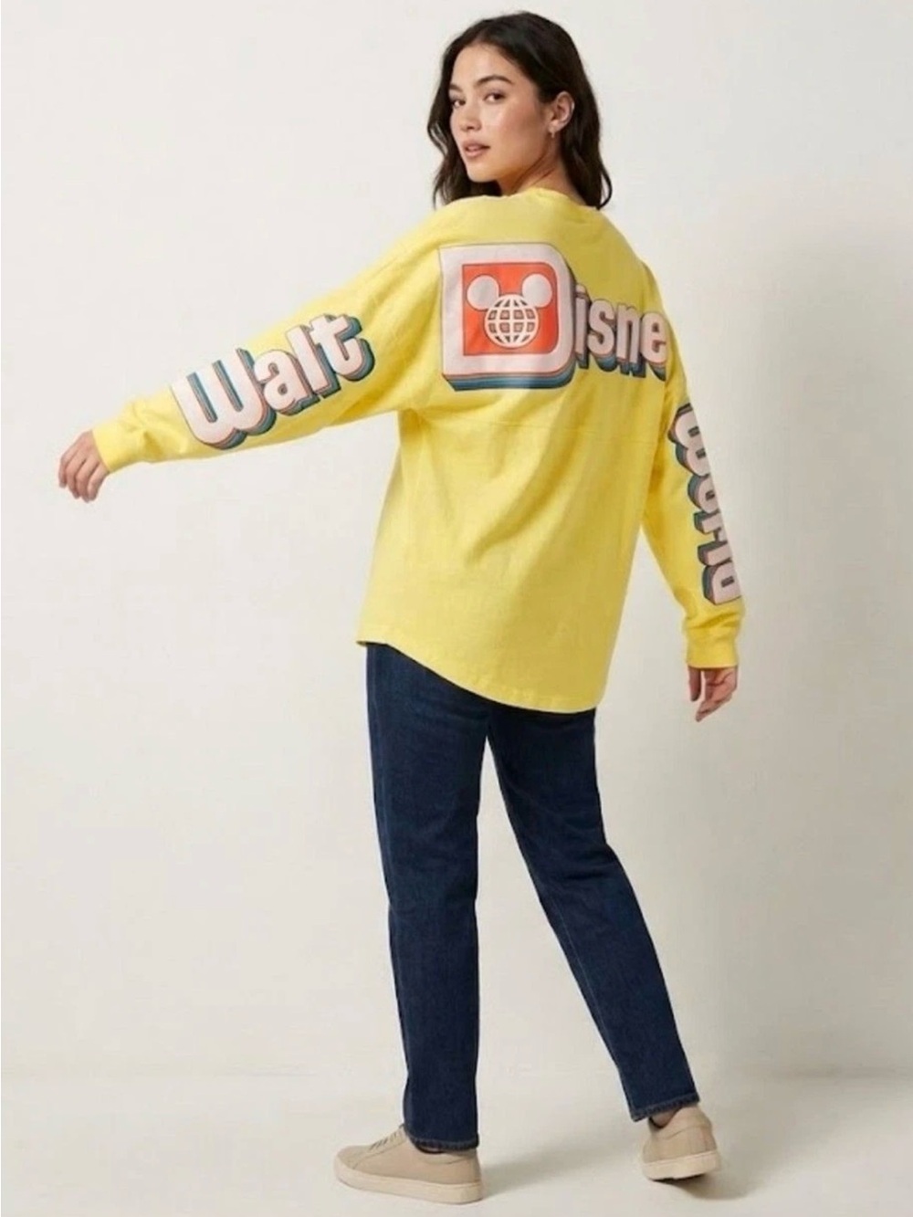 Disney World SPIRIT JERSEY Oversized Retro Yellow Long Sleeved Top, Medium